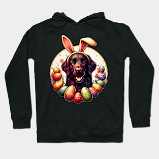 Flat-Coated Retriever Enjoys Easter with Bunny Ears Hoodie